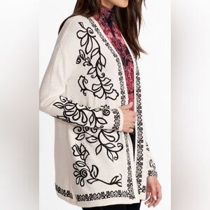 Johnny Was Cream  with Black  Embroidery Coat, Cardigan. M. NWT